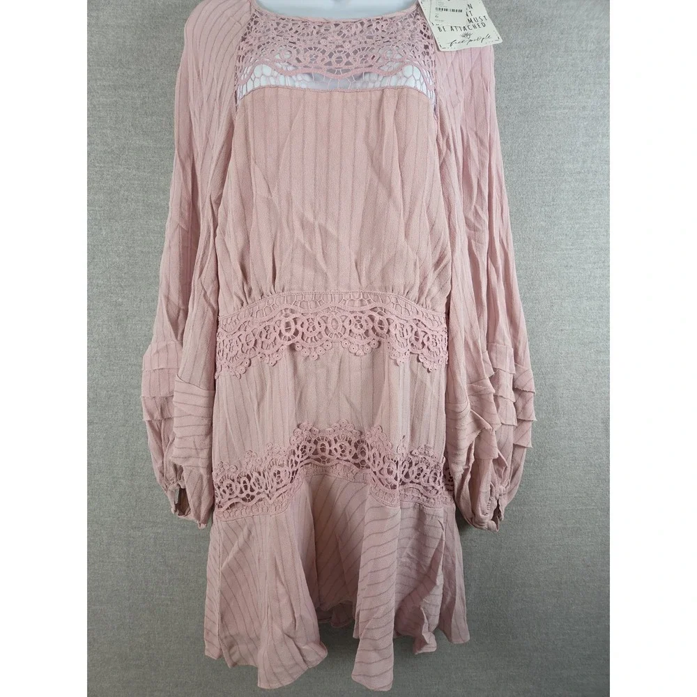 Free People Lilac Crush on You Mini Dress Size 6 Fairy Festival Lace Trim NEW